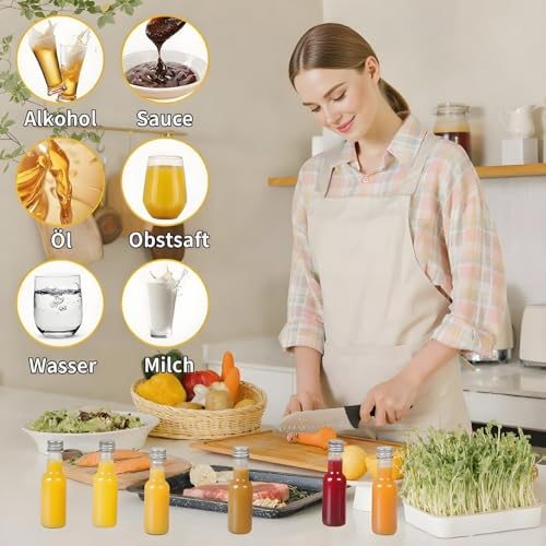 JOFONY 24 Stück Kleine Likörflaschen 50ml, Kleine Plastikflaschen mit Deckel und Trichtern Wiederverwendbare Leere Schnapsflaschen für Partys Reisen