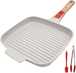 RANXINGST Poêle à griller avec poignée amovible, 10" Pantalon sans bâton avec couvercle carré Steak en aluminium moulé, sans danger four - noir
