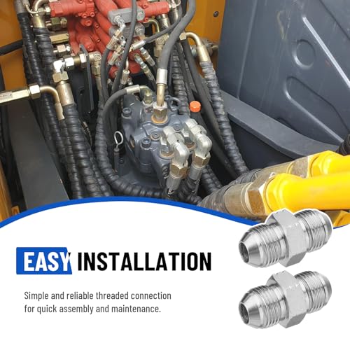 Image of 10 Pack Hydraulic Hose Adapter Fittings: 1 /2 inch JIC Male x 1 /2 inch JIC Male, Straight Tube Hydraulic Connectors with Protection Cover