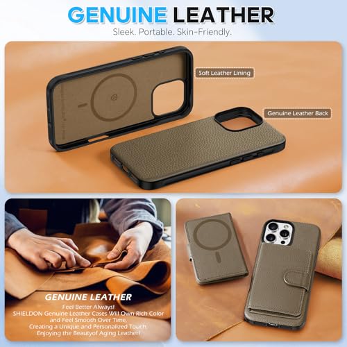 Coque iPhone 16 Pro Max étui portefeuille cuir kaki 6.9" Shieldon - 3