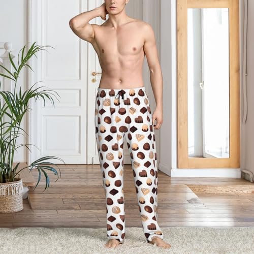Mens Pajama Pants Bottoms with Pockets - Chocolate Pattern No.9059 Comfy Mens Pj Pants, Soft Men Lounge Pants3