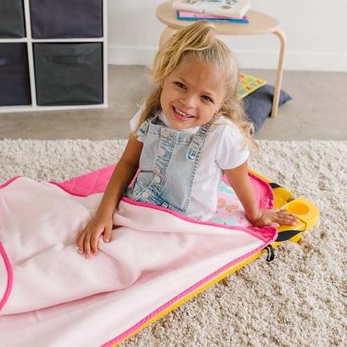 Image of Wildkin Modern Kids Nap Mat with Pillow for Girls - Cotton Blend, Elastic Straps, Toddler Sleep Mat for Daycare, Preschool, Kindergarten & Travel, Ages 3-7, Machine Washable - Butterfly Garden