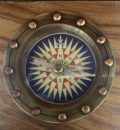 Brújula Vintage de Latón con Caja de Madera – Regalo Náutico Marítimo Coleccionable de Navegación miniatura 4