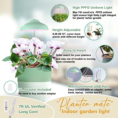 J&C Umbrella Grow Light For Indoor Plants, Height Adjustable, Plant Light With 7Ft Cord, 10-Level Brightness, 8/12/16H Automatic Timer, 3 Optional Spectrum, Ideal For Hanging/Wall Planter, Mint Green #TOP3