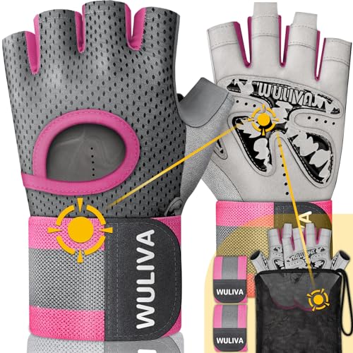 WULIVA Workout Gloves for Men and Women - Ideal for Light & Medium Gym Exercise Training & Cycling, Includes Padded Design, Detachable Wrist Strap & Storage Mesh Bag