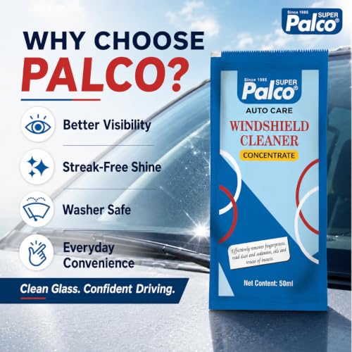 Image of PALCO Car Windshield Cleaner Liquid Concentrate 50ml (Pack of 10) Windshield Washer Fluid for Car for Streak Free Glass Finish with Car Wiper Liquid (Add 50ml in 2L Water in Windshield Tank)