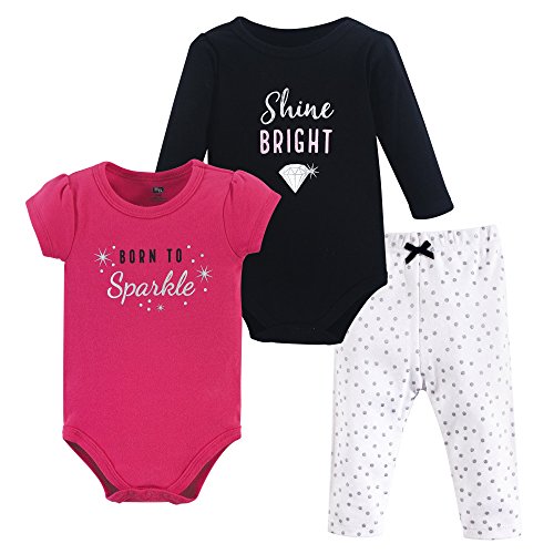Hudson Baby Unisex Baby Cotton Bodysuit and Pant Set, Sparkle, 0-3 Months