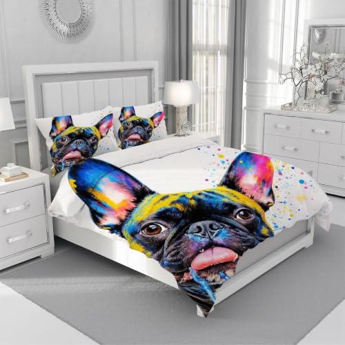 Housse de couette 90x190 cm chien 3D coloré lavable en machine sans repassage - 5