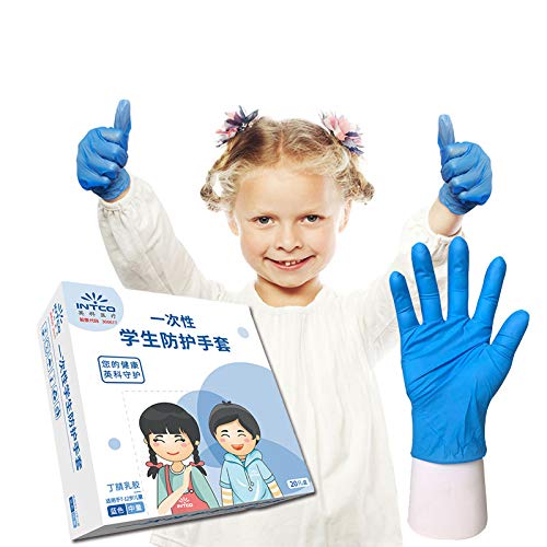 HYwot 20Pcs Household Disposable Latex Glove for Children Kids Boys Girls Small Size Thickened Nitrile Schooling Gloves Anti Pollution,Blue,S