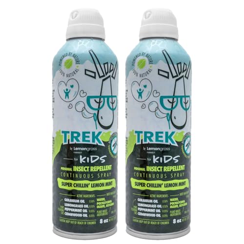 Lemongrass Farms Trek Spray for Kids | Take Control of Mosquitoes & Other Biting Insects | Made with Peppermint, Cedarwood, Geranium, & Lemongrass Oil | Twin Pack, 8oz Per Can, 16oz Total