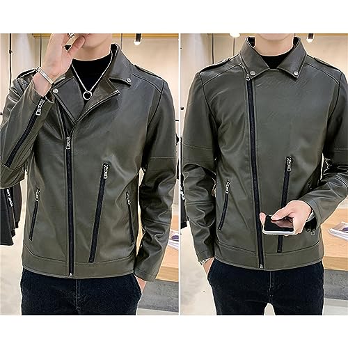 Chaqueta de cuero para hombre estilo motociclista miniatura 4