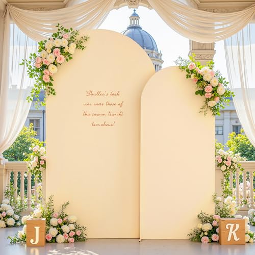 7.2 and 6FT Champagne Arch Covers Set of 2, Stretchy Spandex Fabric Arch Backdrop Cover, Double-Sided Fitted Wedding Arch Backdrop for Baby Shower Birthday Party Photo Booth Decoration