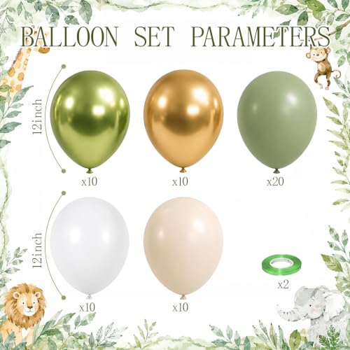 Image of Sage Green Gold Balloons, 12 Inch 60 Pcs Metallic Olive Green White Gold Confetti Balloons Retro Green Balloons for Birthday Bridal Baby Shower Wedding Jungle Safari Camp Bachelorette Decorations