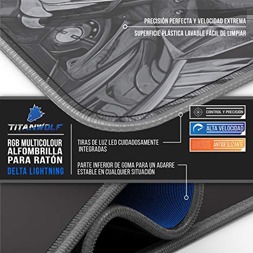 TITANWOLF LED Alfombrilla para ratón XXL Gaming Mouse Pad 800x300 mm RGB Multicolor 7 Colores, 4 Modos de Efectos, Mejora la precisión y la Velocidad, Superficie Inferior de Goma - imagen 3
