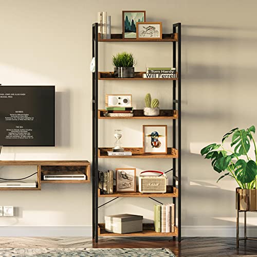Rolanstar SH012-YW6-RR-VC Bookshelf 6 Tier With 4 Hooks, Industrial Bookcase thumb #5