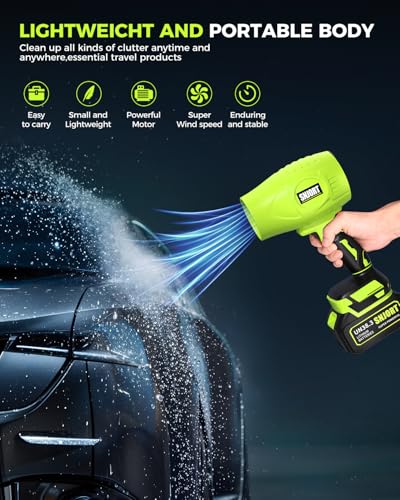 Leaf Blower Cordless with Battery and Charger, 800,000 RPM, Extended Nozzle, Lightweight Handheld Design,Blower for Patio Cleaning,car Blowing Water, Blowing Leaves and Dust(Bright Green)