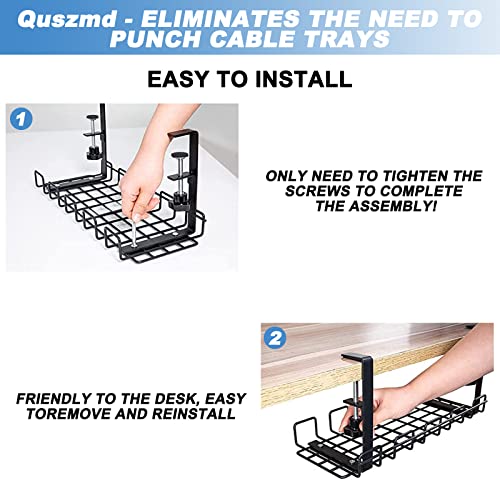 Quszmd Under Desk Cable Management Tray No Drill - Under Desk Cable Organizer For Wire Management. Super Sturdy Desk Cable Rack .Standing Desk Cable Management (16" Black Wire Tray) #TOP6