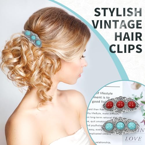 Pinzas para cabello vintage con turquesa artificial rojo y verde miniatura 6