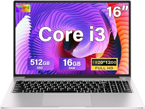 Immagine prodotto: 2025 PC Portatile Gaming 16GB RAM 512GB 1TB SSD Espansione Core i3 (fino a 3,2Ghz) Notebook 16 Pollici Computer Portatile 1920 * 1200 IPS UHD 5G WiFi con mouse & adesivi per tastiera Italiana-Argento