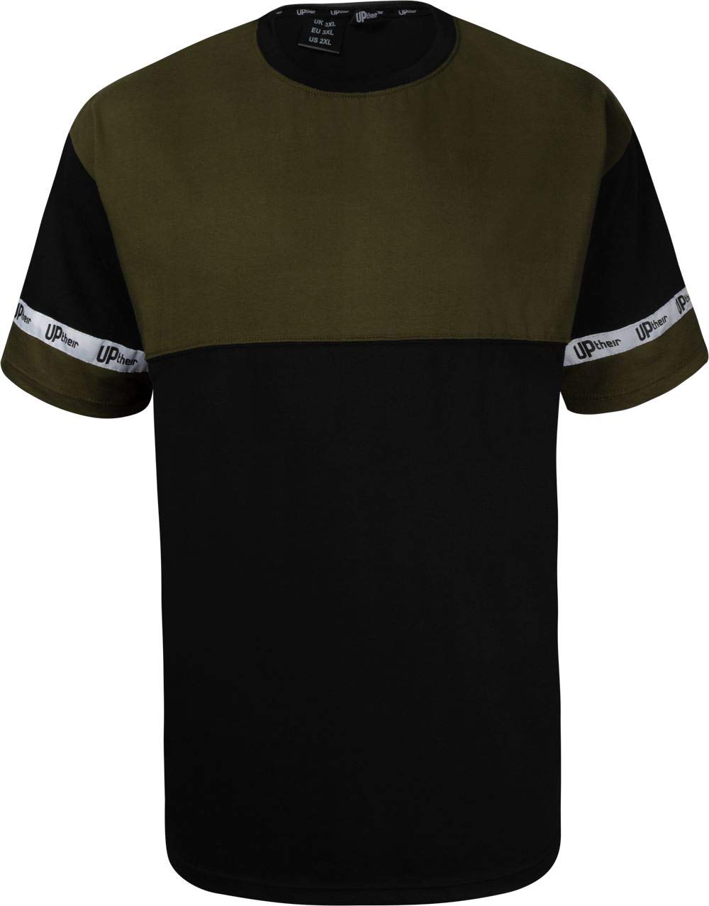 Uptheir Men's Vlad Cut & Sew Crew Neck T-Shirt - Black Olive Green (UK, Alpha, M, Regular, Regular)