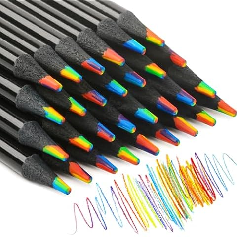 ThEast Black Wooden Rainbow Colored Pencils, 7 Color in 1 Rainbow Pencils, Art Supplies for Kids and Adults, Assorted Colors for Drawing Coloring Sketching, Multicolored Core, Pre-sharpened (24) Cover