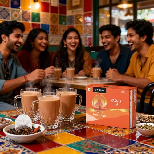 Image of TE-A-ME Indulge Masala Tea, 100 Bags (Pack of 2) | Masala Chai | Black Tea Bags 200 pieces