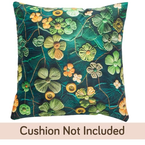 Image of HOKIPO 'Nature Muse 7D' Premium HD Printed Holland Velvet Cushion Cover for Sofa| 22x22 Inch (55x55 cm) | Pack of 2, Emerald Garden (IN-924-D4*2)