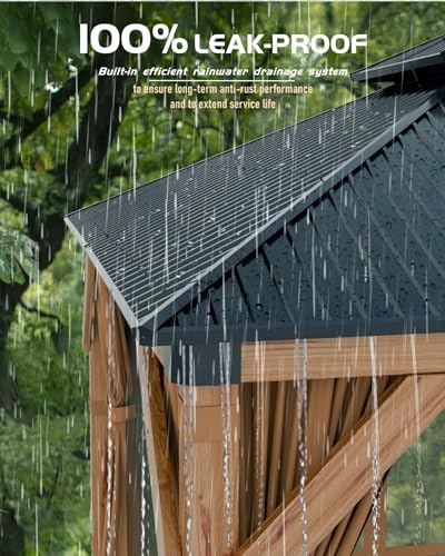Hardtop Wood Gazebo 12'x12' for All Weather, with Double Metal Roof, Heavy Duty Wooden Frame, Net, and Curtain, Permanent Building for Patio, Deck, Backyard, Lawn, and Garden, Khaki