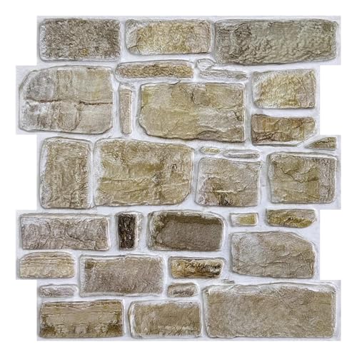 Commomy 10 Pcs Faux Stone 3D Wall Panels Peel and Stick - 11.8' x 11.8' Stone Panels for Wall 3D...