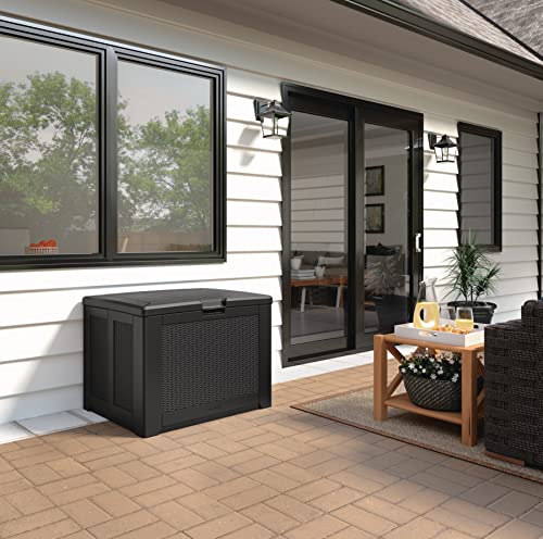 Image of Rubbermaid Medium Resin Outdoor Storage Deck Box (74 Gal), Weather Resistant, Black, Deck Organization for Home /Backyard /Pool Chemicals /Toys /Garden Tools /Porch /Patio Cushions