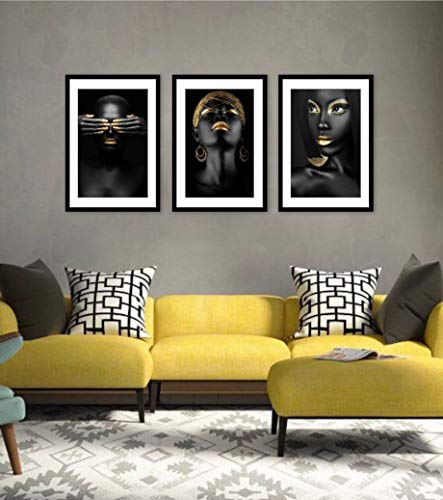 Kit 3 Quadros Golden Black Negras Africanas 40x60cm