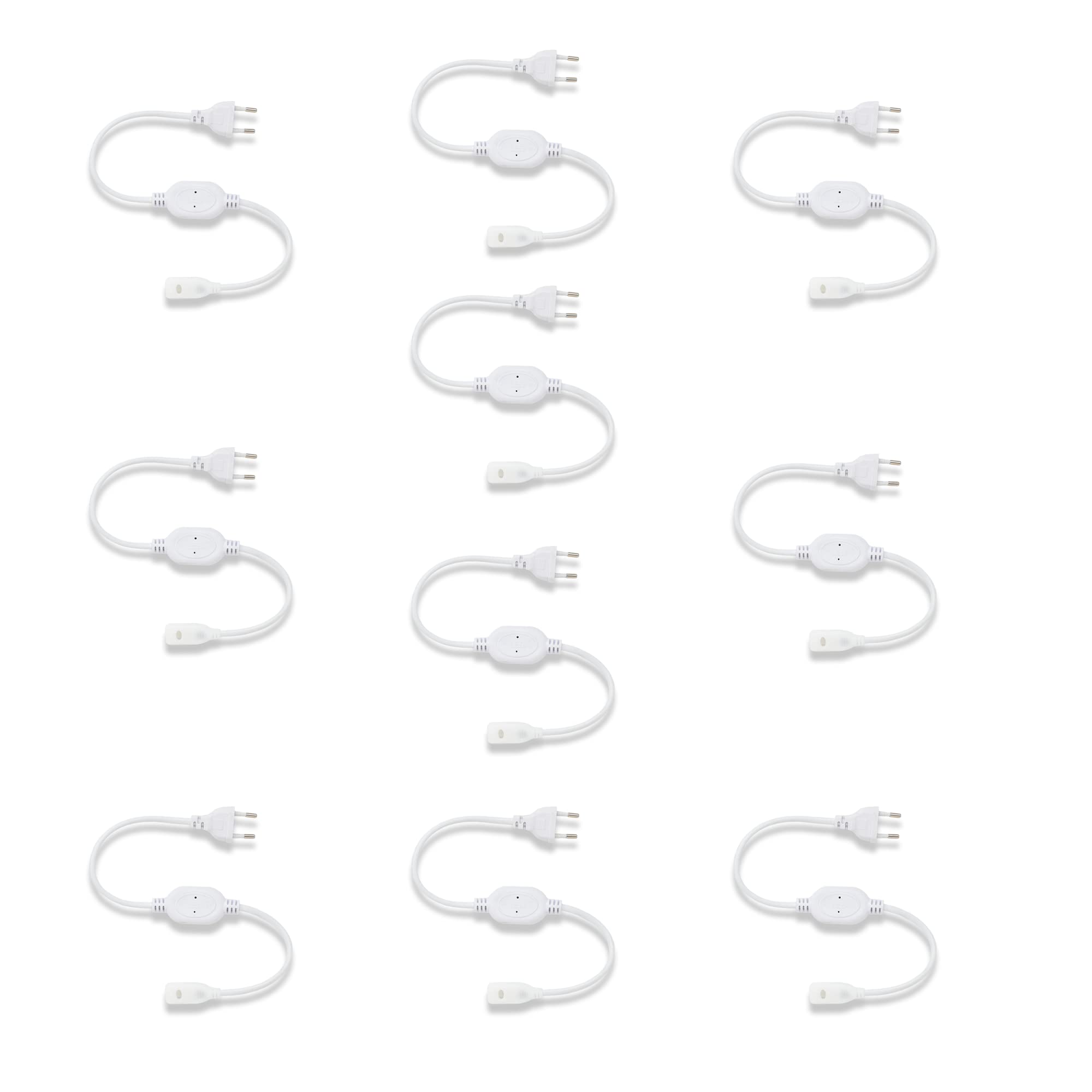 Murphy 220V AC PIN Connector/Adaptor/Cable for LED (SMD 2835-120 LED/Mtr.) Rope Light (Pack of 10),White