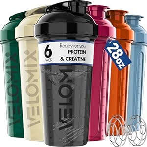 VELOMIX -6 PACK- 28 oz Protein Shaker Bottle for Protein Mixes – 6x Wire Whisk | Leak Proof Shaker Cups for Protein Shakes | Protein Shaker Bottle Pack | Protein Shake Cup (Earth Tones Collection)