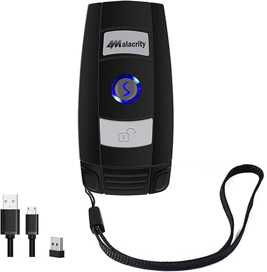 Alacrity Bluetooth Barcode Scanner, Portable Mini 1D Handheld Barcode Scanner 3-in-1 Bar Code Reader Scanner Scanning Work with Windows, Android, iOS, Tablets or Computers Able to Scan Codes on Screen