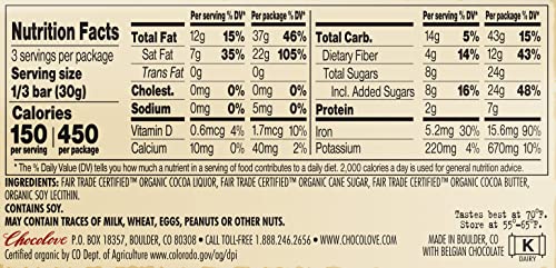 Chocolove Organic Dark Chocolate, 73% Cacao | 12 Pack | Non Gmo, Rainforest Alliance Certified Cacao | 3.2Oz Bar #TOP2