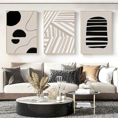 Art au trait KEBIA affiche toile beige et noir 60x80 cm triptyque abstrait salon sans cadre
