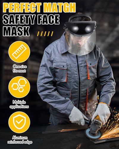 Image of Copkim Safety Face Shield for Grinding and Cutting with 10 Replacement Clear Visor Adjustable Headgear, Lightweight Full Impact Resistant Face Shield Mask for Work Chemical Woodworking Industrial