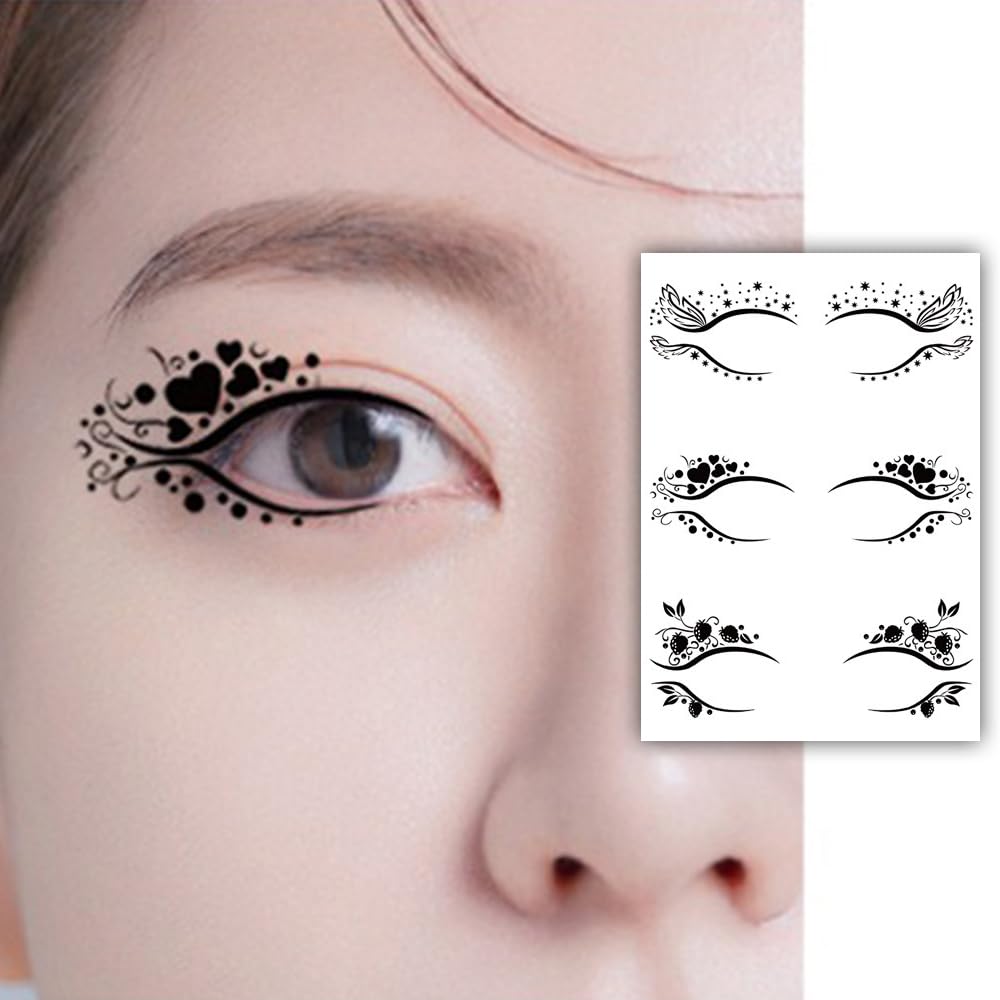 S.A.V.I 3 Pairs Elegant Black Temporary Eye Tattoos for Women | Eyeliner Stickers with Floral, Star & Artistic Designs | Waterproof, Long-Lasting Makeup for Festivals, Parties & Weddings | Easy to Apply-picture-12