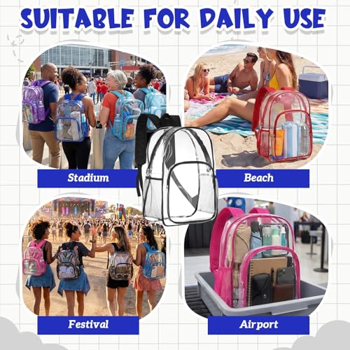Image of Amylove 24 Pcs Clear Backpack bulk for Stadium Events Heavy Duty PVC Transparent Bookbag for College Workplace Security (17 Inches,6 Colors)