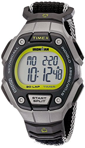 Timex Women's TW5K89800 Ironman Classic 30 Black/Silver-Tone/Lime Fast Wrap Velcro Strap Watch