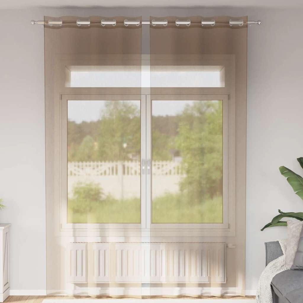 Voile Vorhänge mit Ösen 2er Set 140 x 260 cm Hellbraun Stoff transparent schallschutz Sonnenschutz Wohnzimmer kinderzimmer