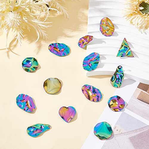 UNICRAFTALE 36pcs 6 Styles Rainbow Color Water Ripple Charms 304 Stainless Steel Flat Round Pendants Metal Charms for Pendant Necklace Jewellery Making - Image 3