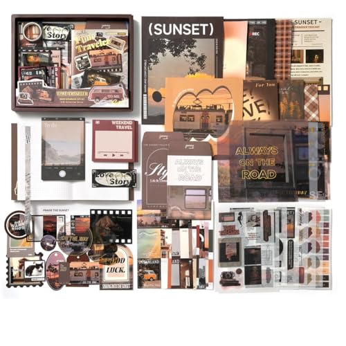 Image of GDNK Scrape Book Kit Scrapbooking Kit Vintage Journal Scrapbook Pack DIY Paper Stickers, Craft Kits Notebook, Collage Album Aesthetic Sticker Journaling Scrapbook Photo Album,Brown