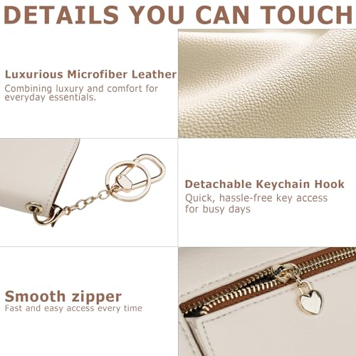 Image of Women Small Wallet RFID Blocking Slim Wallet with Coin Pocket Tri-Fold Credit Card Holder with ID Window and Keychain(Beige&Brown)