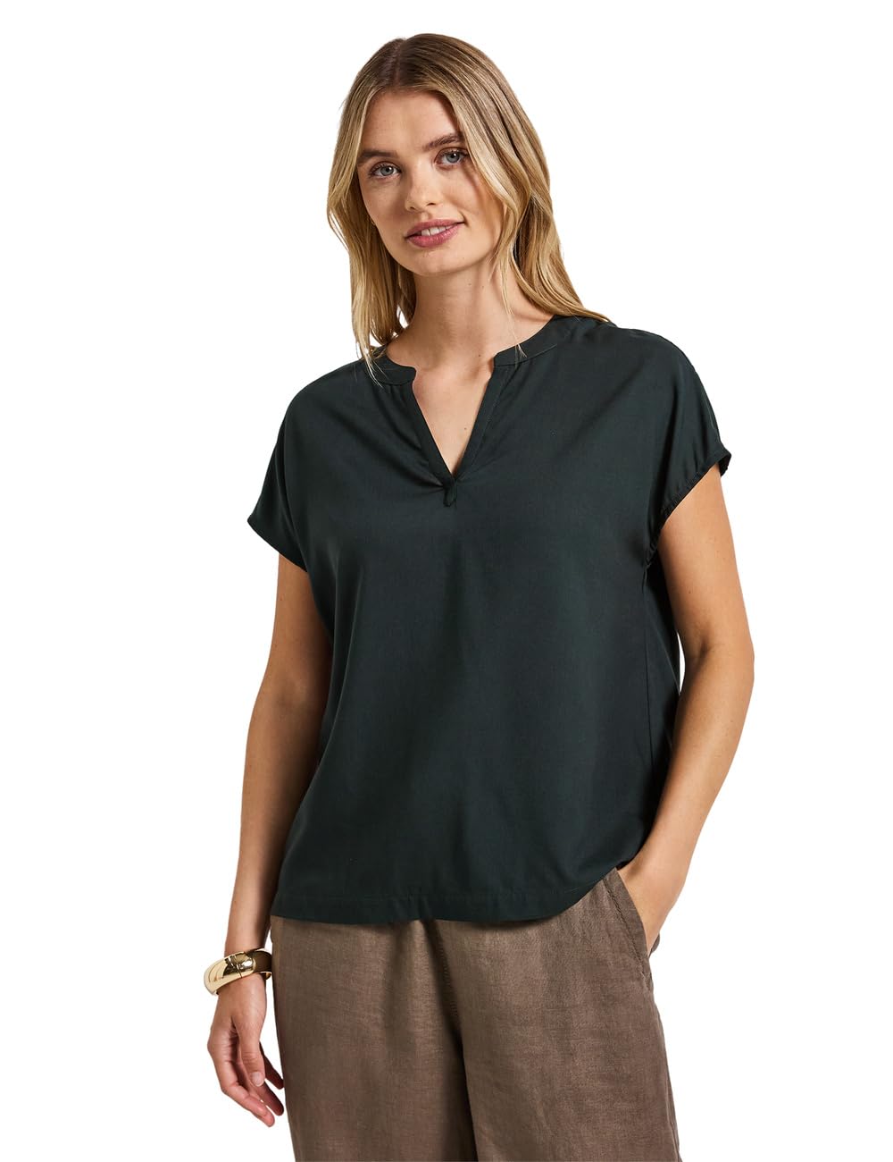 Street One Damen Split Neck Bluse in Unifarbe