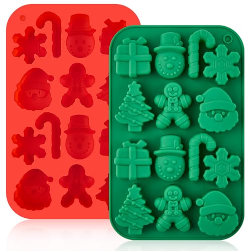 Cluewr CL119-CHRISTMASMOLD-3 Christmas Silicone Chocolate Molds, 2Pcs Holiday Gummy Candy Molds Santa Clause Christmas Tree Snowman Gingerbread Man Molds For Jello, Ice Cubes cover