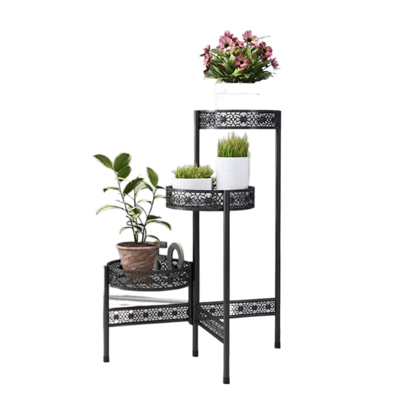 DFGHNBVC Plant Stand Plant Shelves Flower Holder Iron Folding Flower Plant Stand Modern Flower Pot Stand Floor Flower Display Stand Home Decor Flower Stand Plant Shelf Plant Rack,Nero-70Cm