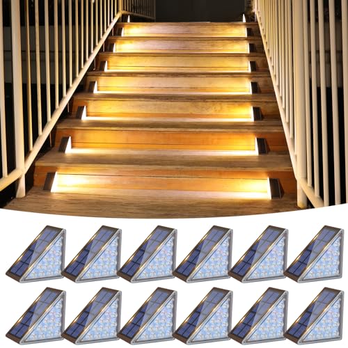 VOLISUN Solar Step Lights Outdoor Waterproof, LED Outdoor Stair Lights, Solar Step Light for Outside, Deck Light Decor for Stair,Front Porch and Patio(Brown,12 Pack)