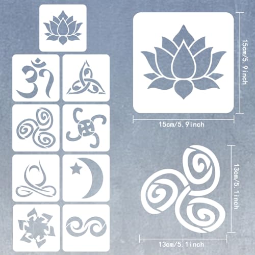 FINGERINSPIRE 9PCS Spiritual Symbols Stencils for Painting 15x15cm Reusable Religion Symbols Drawing Templates Plastic PET Moon Star Lotus Flowers Painting Stencils for Wall Floor Decoration - Image 2