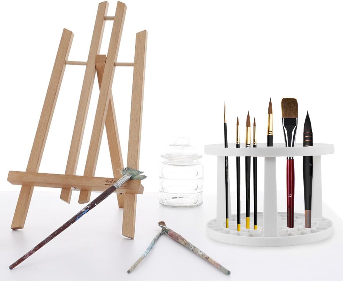 NOLITOY 46-holes Paint Brush Organizer Rack, Beige Plastic Painting Pen Stand with Simple Style, Easy to Use Paint Brush Storage Shelf for Home and Art Studio